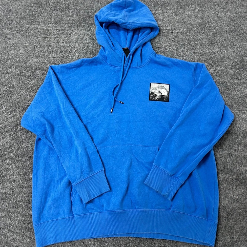 The North Face Hoodie Womens Size XL Blue Graphic Patch Pullover Regular Fit